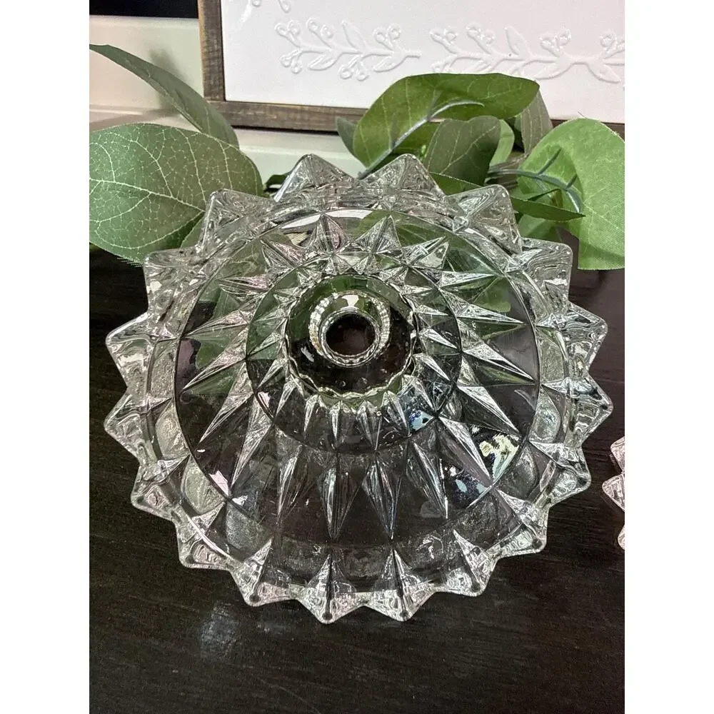 Vintage Jeannette Glass Windsor Candlestick Holders, Set of 2